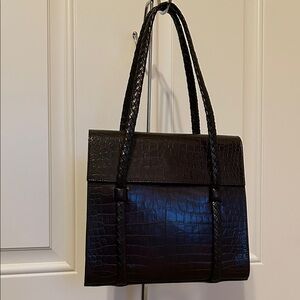 Bally Brown Croc Embossed Leather Flap Shoulder  Hand Bag- Amazing!